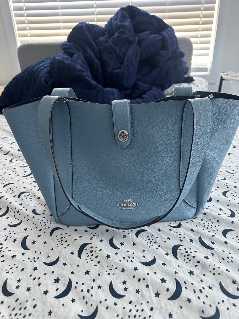 Coach Light Blue Pebbled Leather Tote - Picture 1 of 2